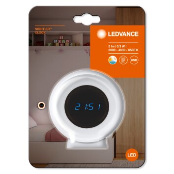 Ledvance NIGHTLUX CLOCK Tischuhr Weiß, 1-flammig