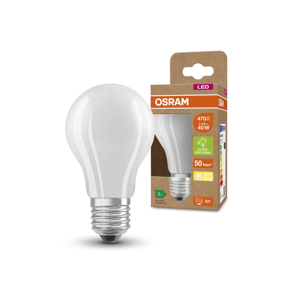 OSRAM LED E27 2,2 Watt 3000 Kelvin 470 Lumen main product photo