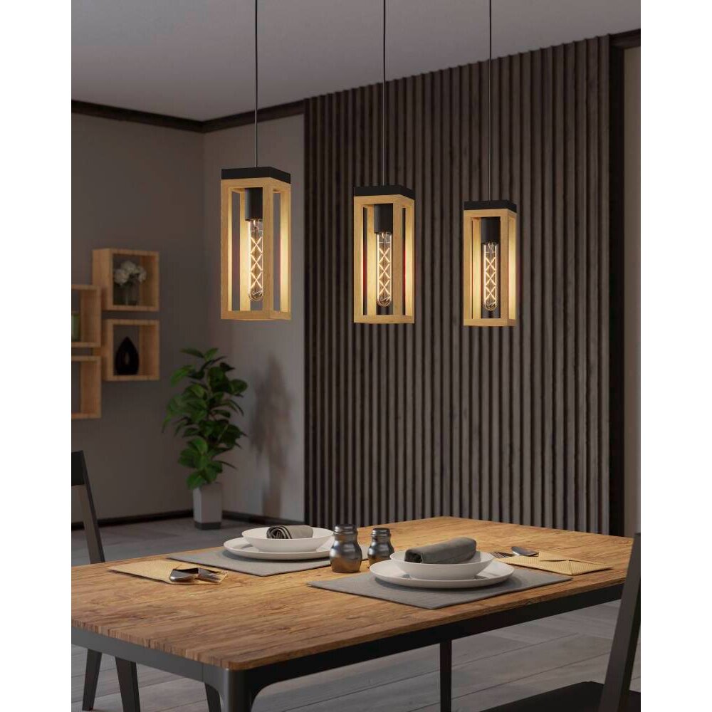 Eglo NAFFERTON Pendelleuchte Naturfarben, Schwarz, 3-flammig main product photo