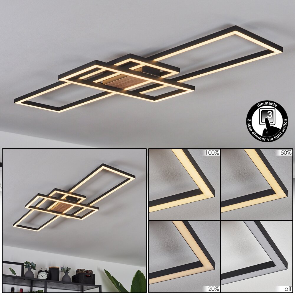Longos Deckenleuchte LED Braun, Holzoptik, Schwarz, 1-flammig main product photo