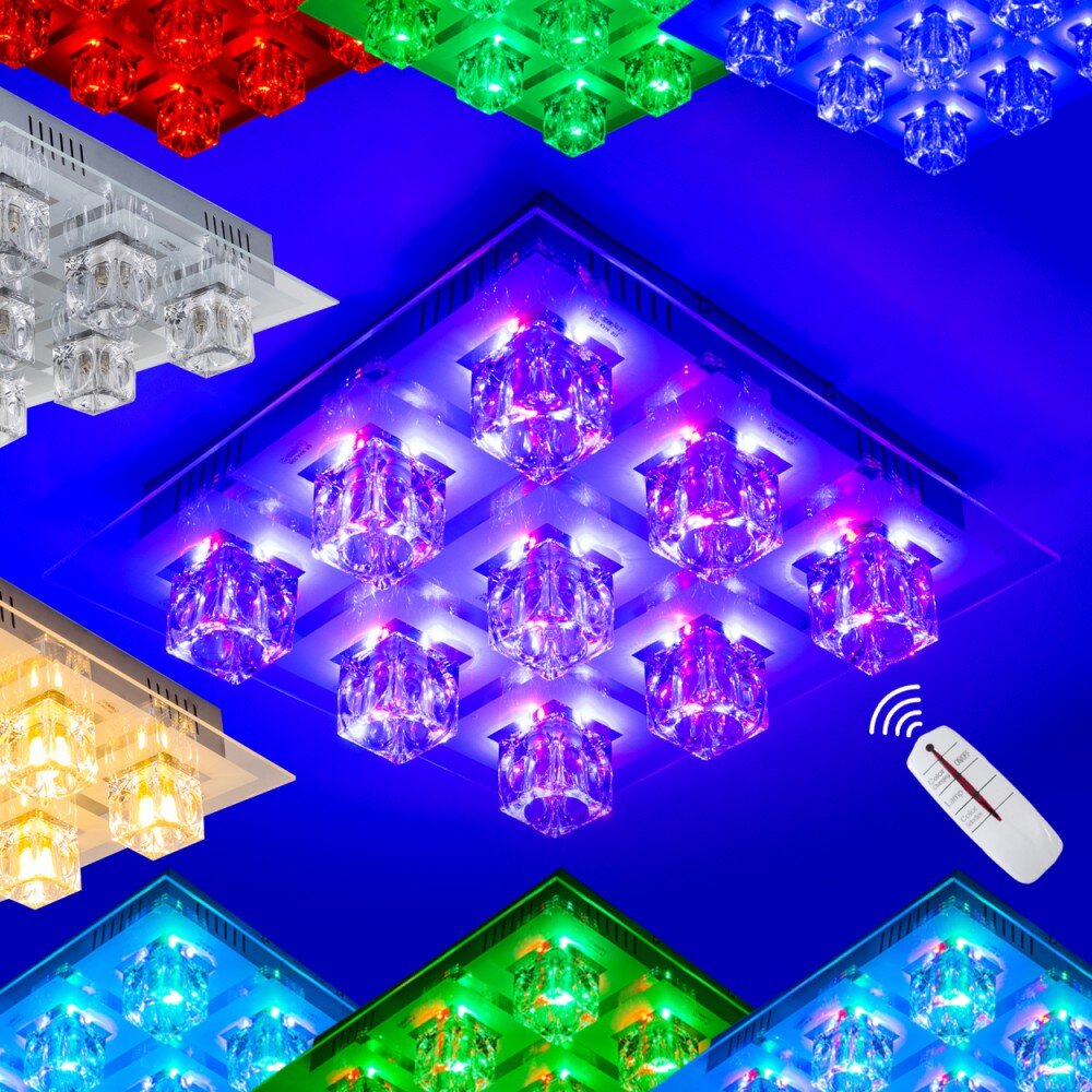 Vision Deckenleuchte Chrom, Transparent, Klar, 9-flammig, Fernbedienung, Farbwechsler main product photo