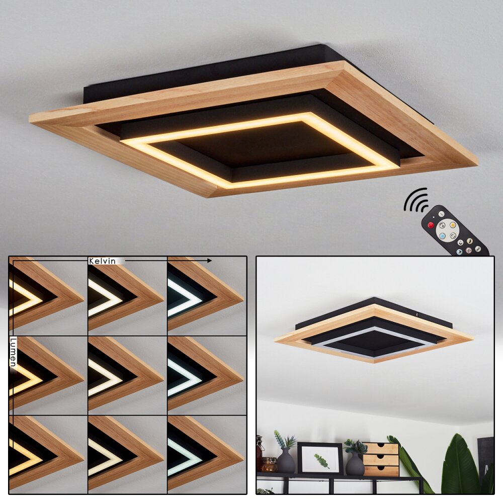 Tojeirinha Deckenleuchte LED Holz hell, Schwarz, 1-flammig, Fernbedienung main product photo