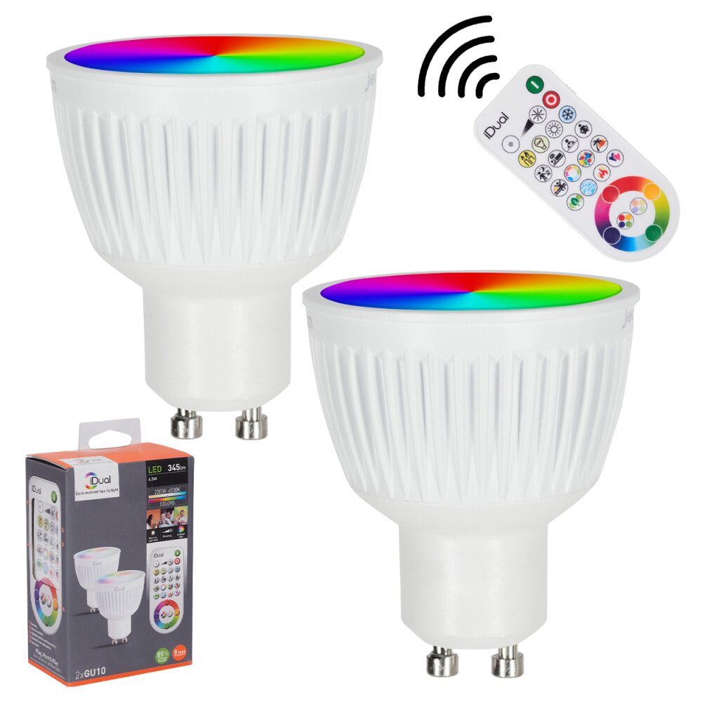 iDual GU10 LED RGB 6,5 Watt 2200-6500 Kelvin 345 Lumen 2er Set mit Fernbedienung main product photo