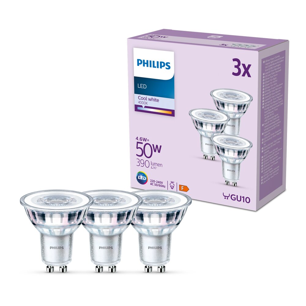 Philips Classic 3er Set LED GU10 4,6 Watt 4000 Kelvin 390 Lumen main product photo