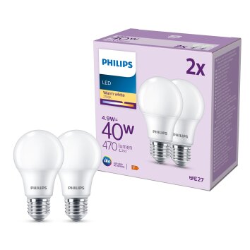 Philips Classic 2er Set LED E27 4,9 Watt 2700 Kelvin 470 Lumen