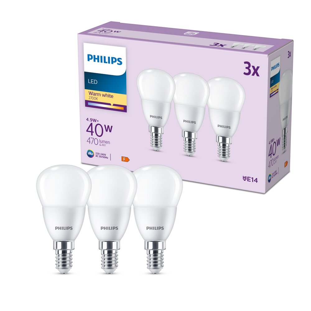 Philips Classic 3er Set LED E14 4,9 Watt 2700 Kelvin 470 Lumen  8719514459496