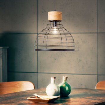 Brilliant Avia Pendelleuchte Holz hell, Schwarz, 1-flammig