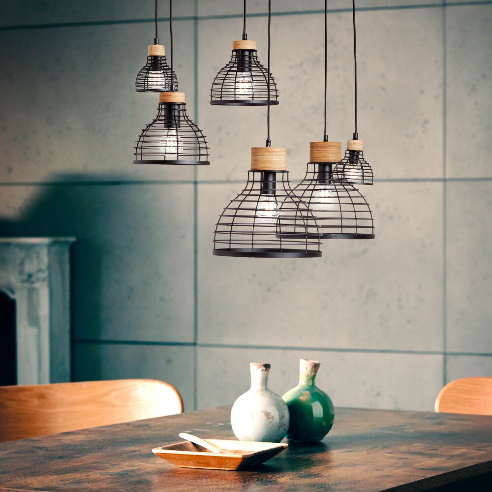 Brilliant Avia Pendelleuchte Holz hell, Schwarz, 6-flammig main product photo