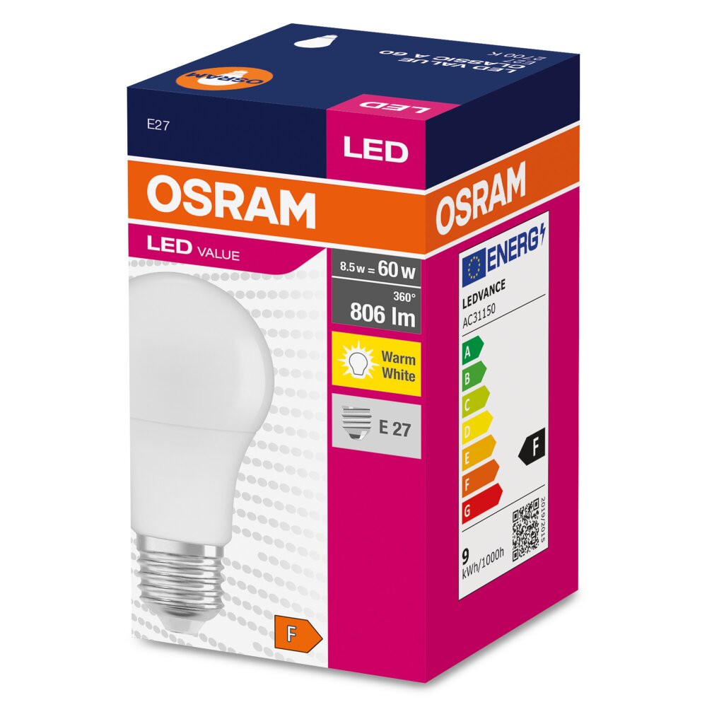 OSRAM CLASSIC A LED E27 8,5 Watt 2700 Kelvin 806 Lumen main product photo