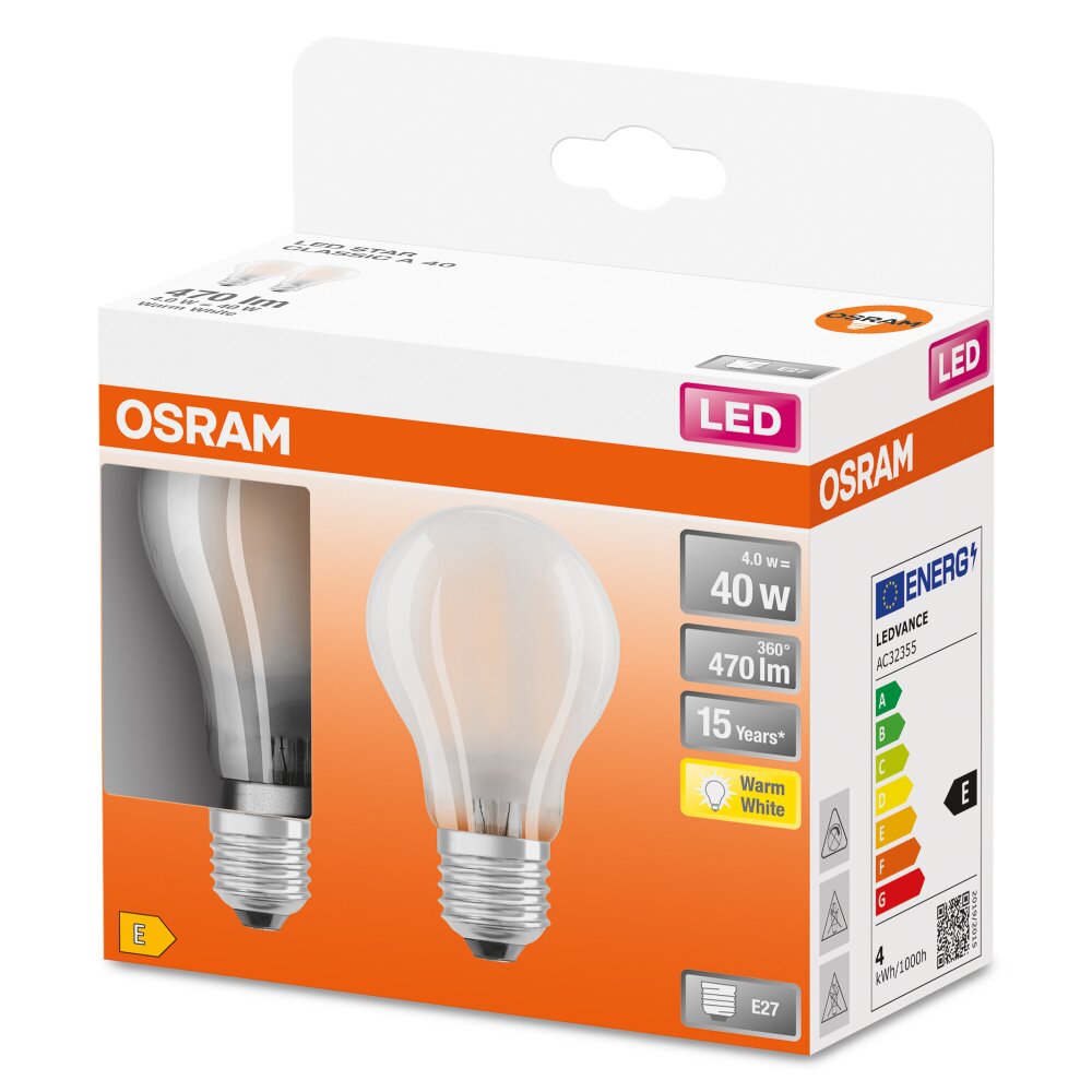 OSRAM LED Retrofit 2er Set E27 4 Watt 2700 Kelvin 470 Lumen main product photo
