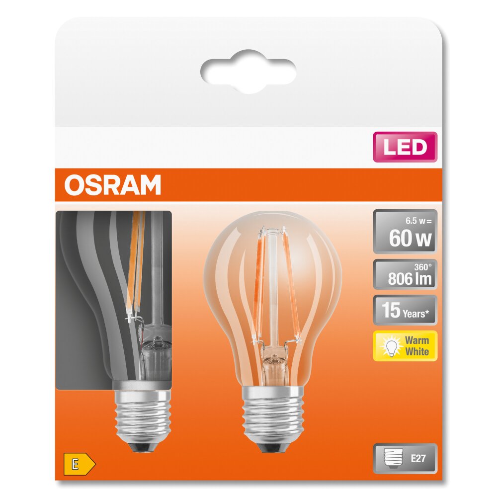 OSRAM LED Retrofit 2er Set E27 6,5 Watt 2700 Kelvin 806 Lumen main product photo