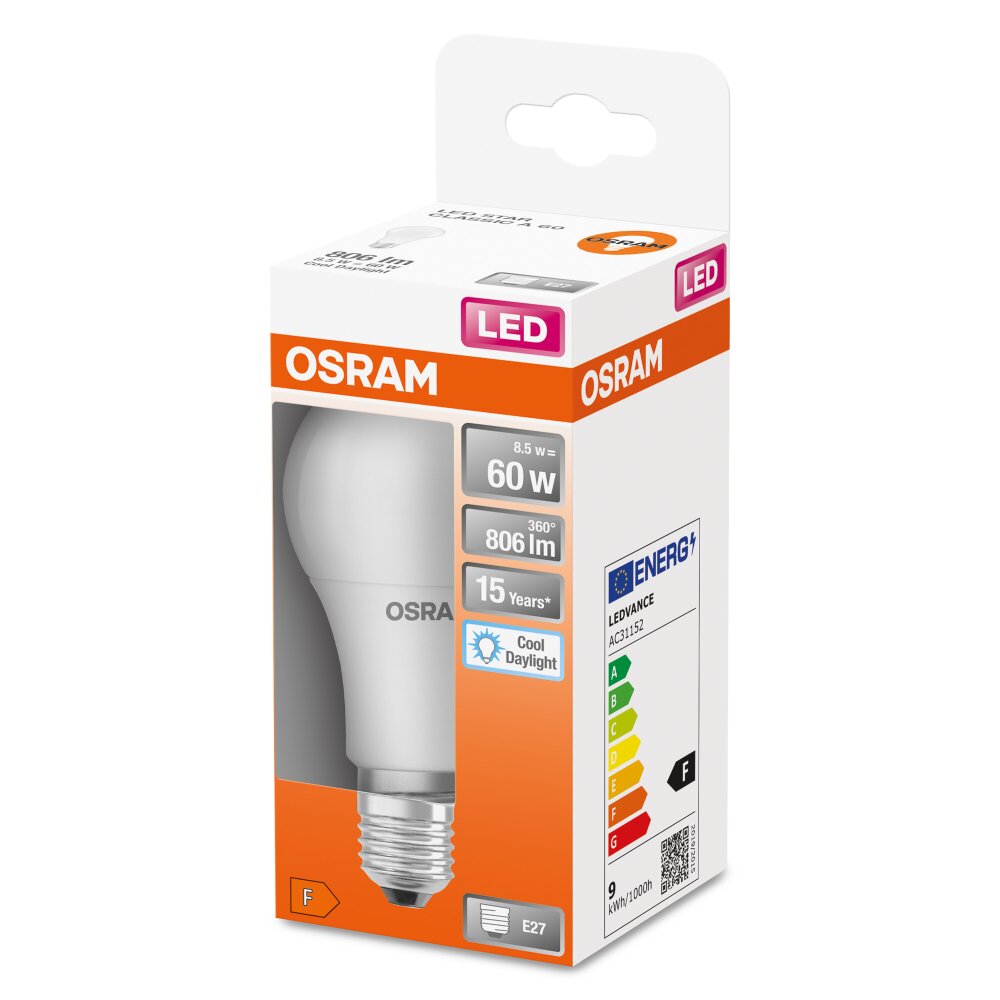 OSRAM LED Retrofit E27 8,5 Watt 6500 Kelvin 806 Lumen 4058075428560