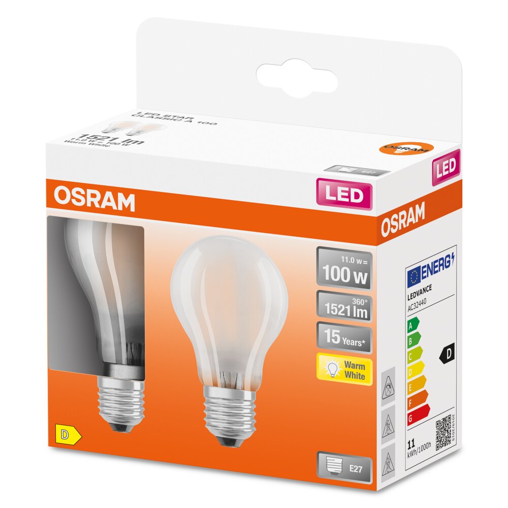 OSRAM LED Retrofit 2er Set E27 11 Watt 2700 Kelvin 1521 Lumen main product photo