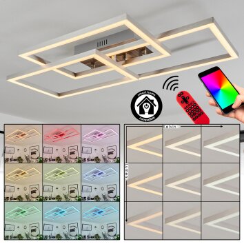 Relous Deckenleuchte LED Edelstahl, 3-flammig, Fernbedienung, Farbwechsler