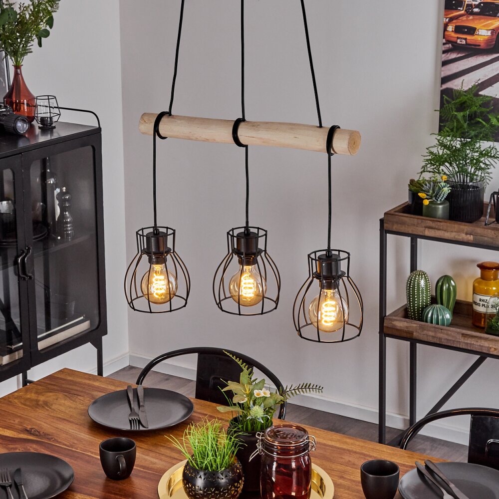 Gondo Pendelleuchte Naturfarben, Schwarz, 3-flammig main product photo