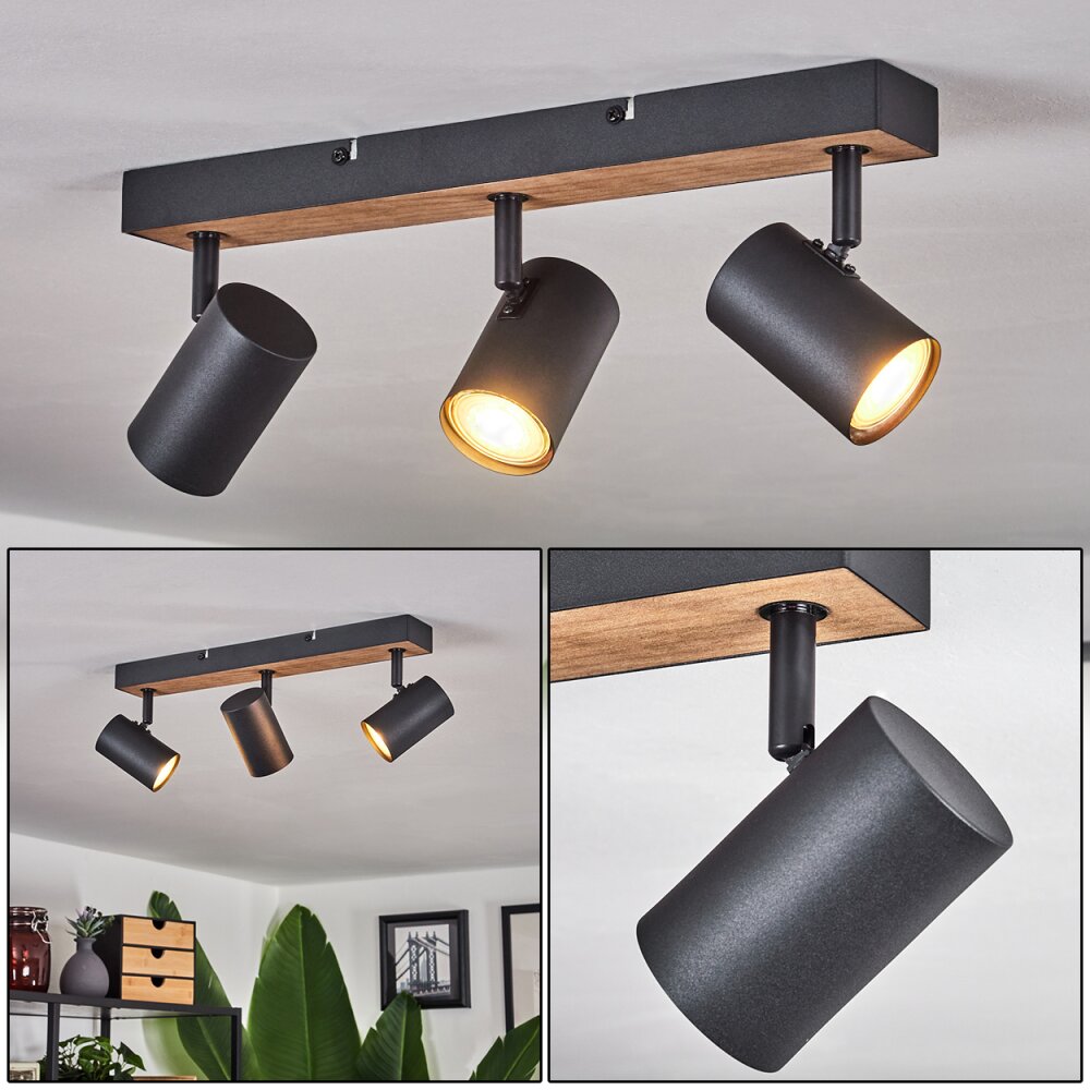 Javel Deckenleuchte Braun, Holzoptik, Schwarz, 3-flammig main product photo