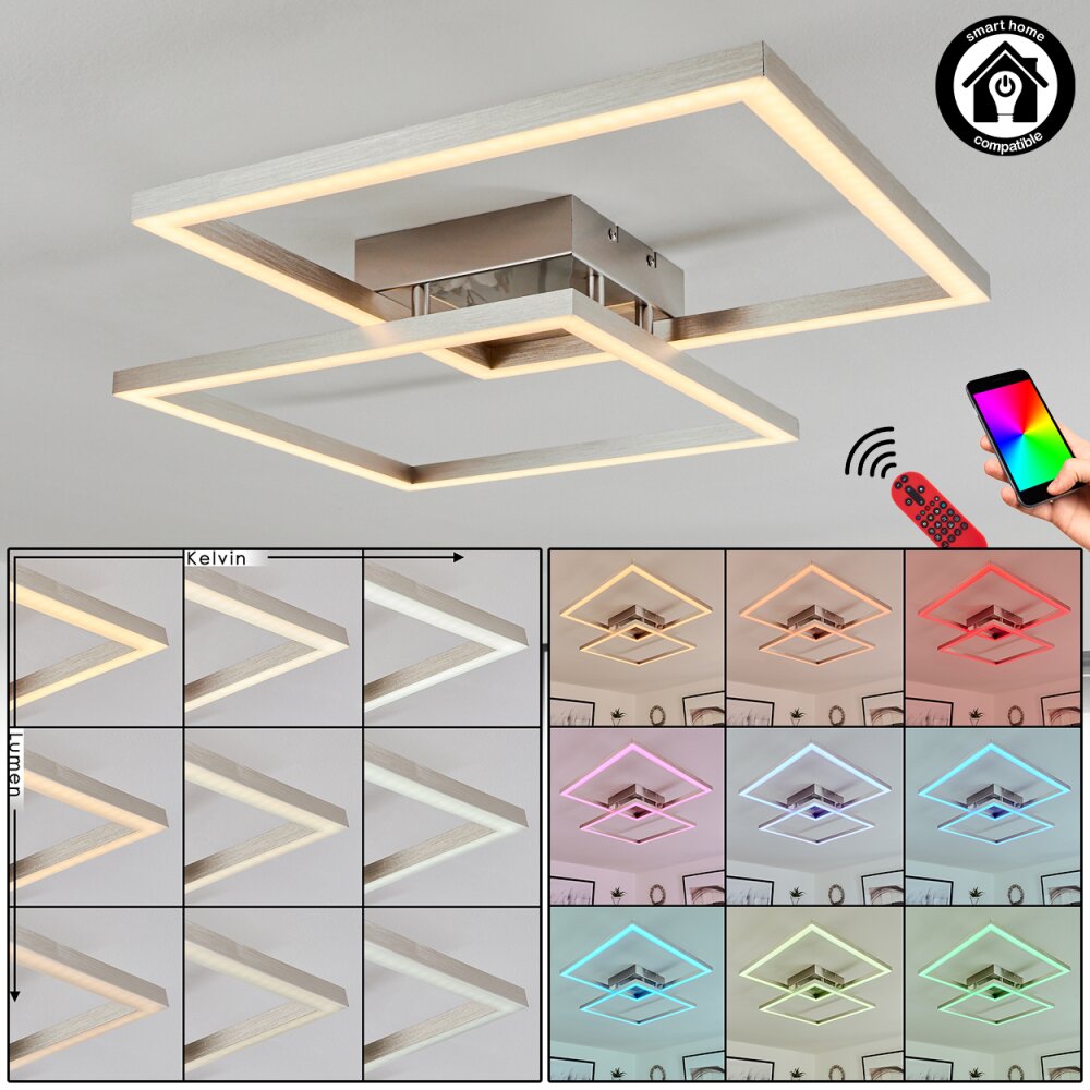 Relous Deckenleuchte LED Edelstahl, 2-flammig, Fernbedienung, Farbwechsler main product photo