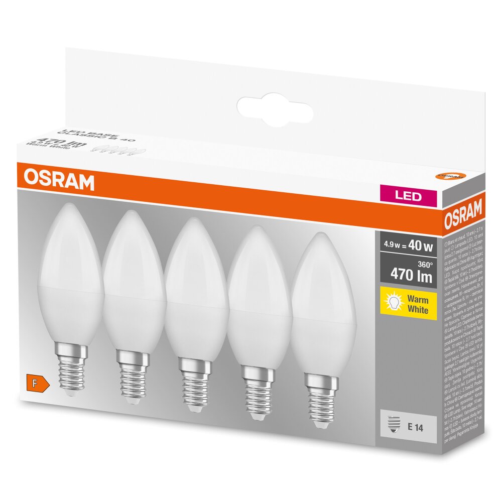 OSRAM CLASSIC B 5er Set LED E14 4,9 Watt 2700 Kelvin 470 Lumen main product photo