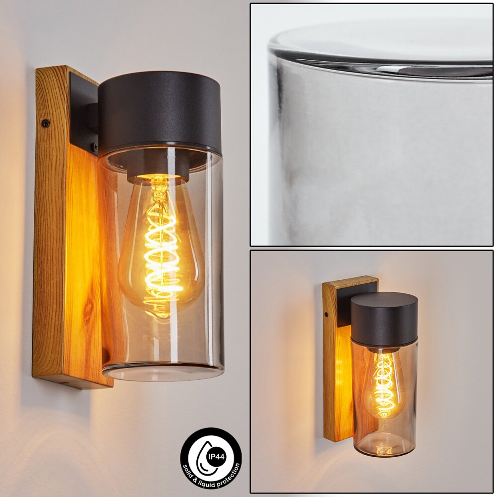 Tabary Außenwandleuchte Braun, Holzoptik, Schwarz, 1-flammig main product photo