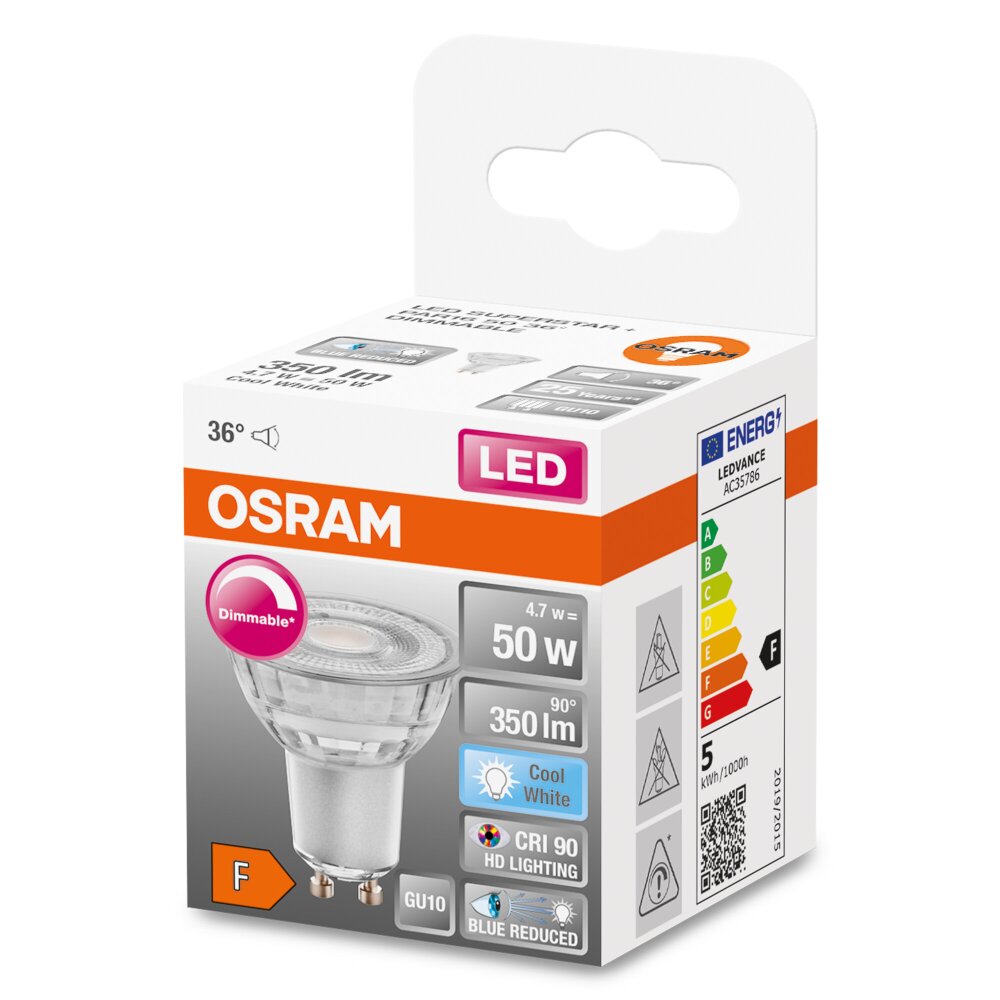 OSRAM SUPERSTAR PLUS LED GU10 4,7 Watt 4000 Kelvin 350 Lumen main product photo