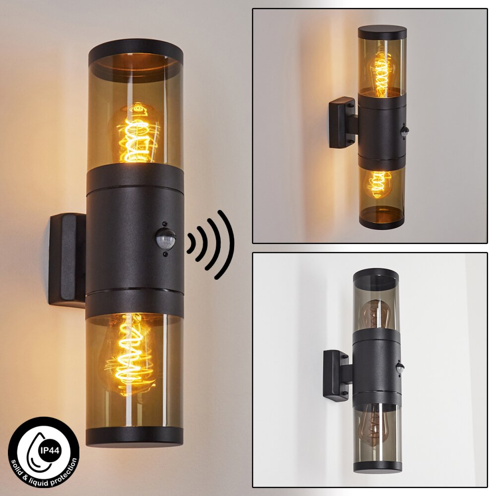 Tolsona Außenwandleuchte Schwarz, 2-flammig, Bewegungsmelder main product photo