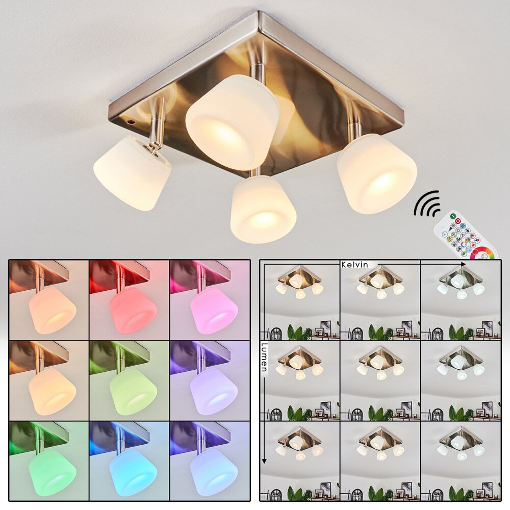 Newborn Deckenleuchte LED Dunkelbraun, Nickel-Matt, 4-flammig, Fernbedienung, Farbwechsler main product photo