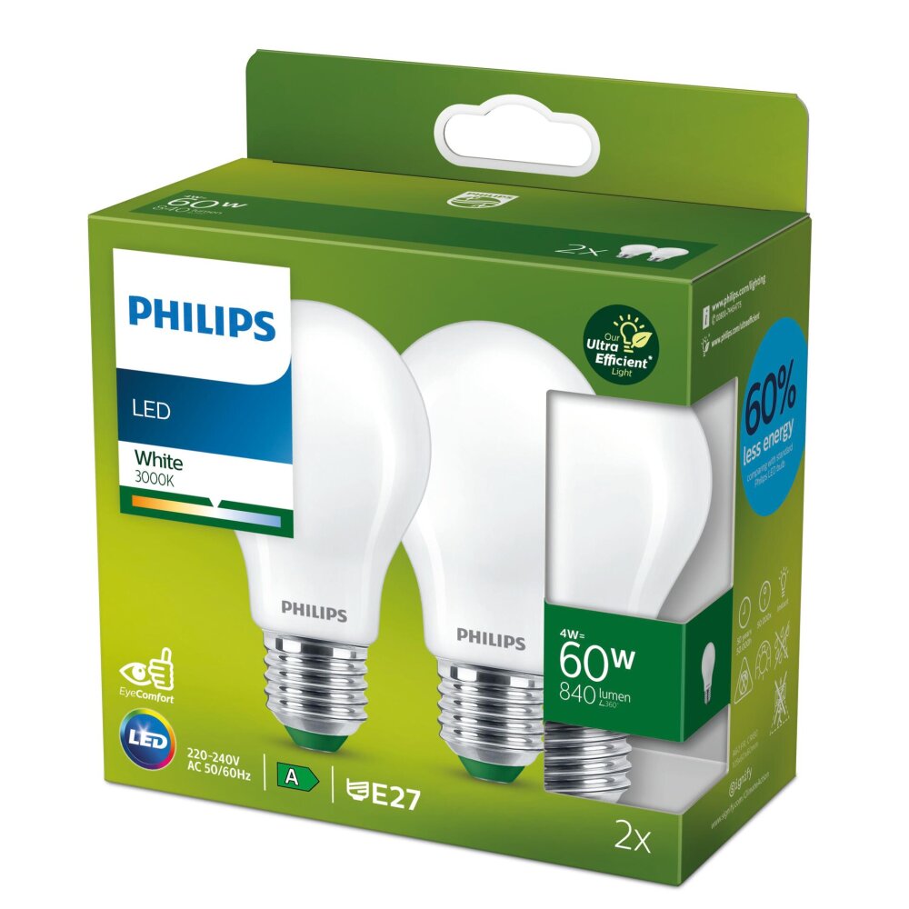 Philips 2er Set E27 LED 4 Watt 3000 Kelvin 840 Lumen main product photo