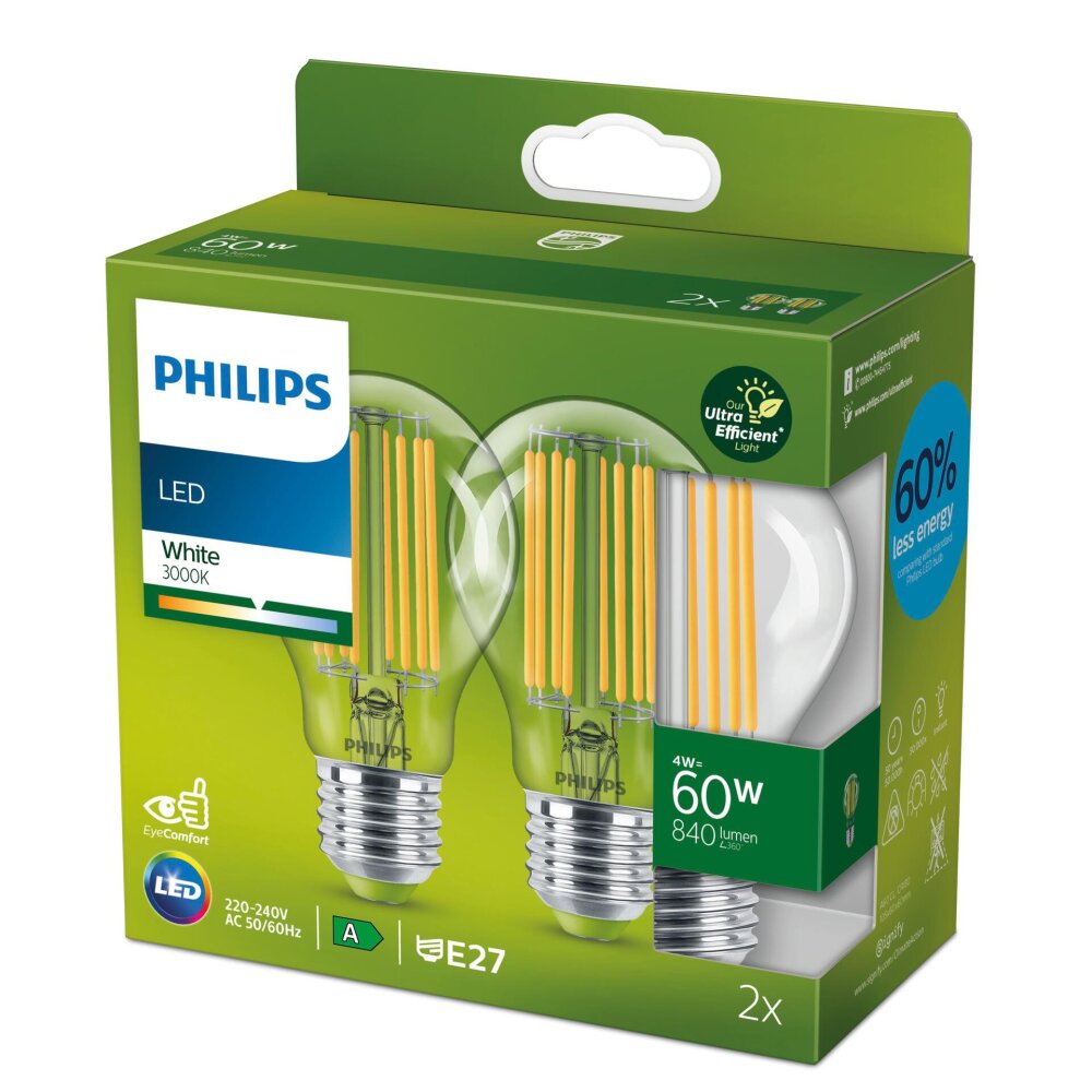Philips 2er Set E27 LED 4 Watt 3000 Kelvin 840 Lumen main product photo