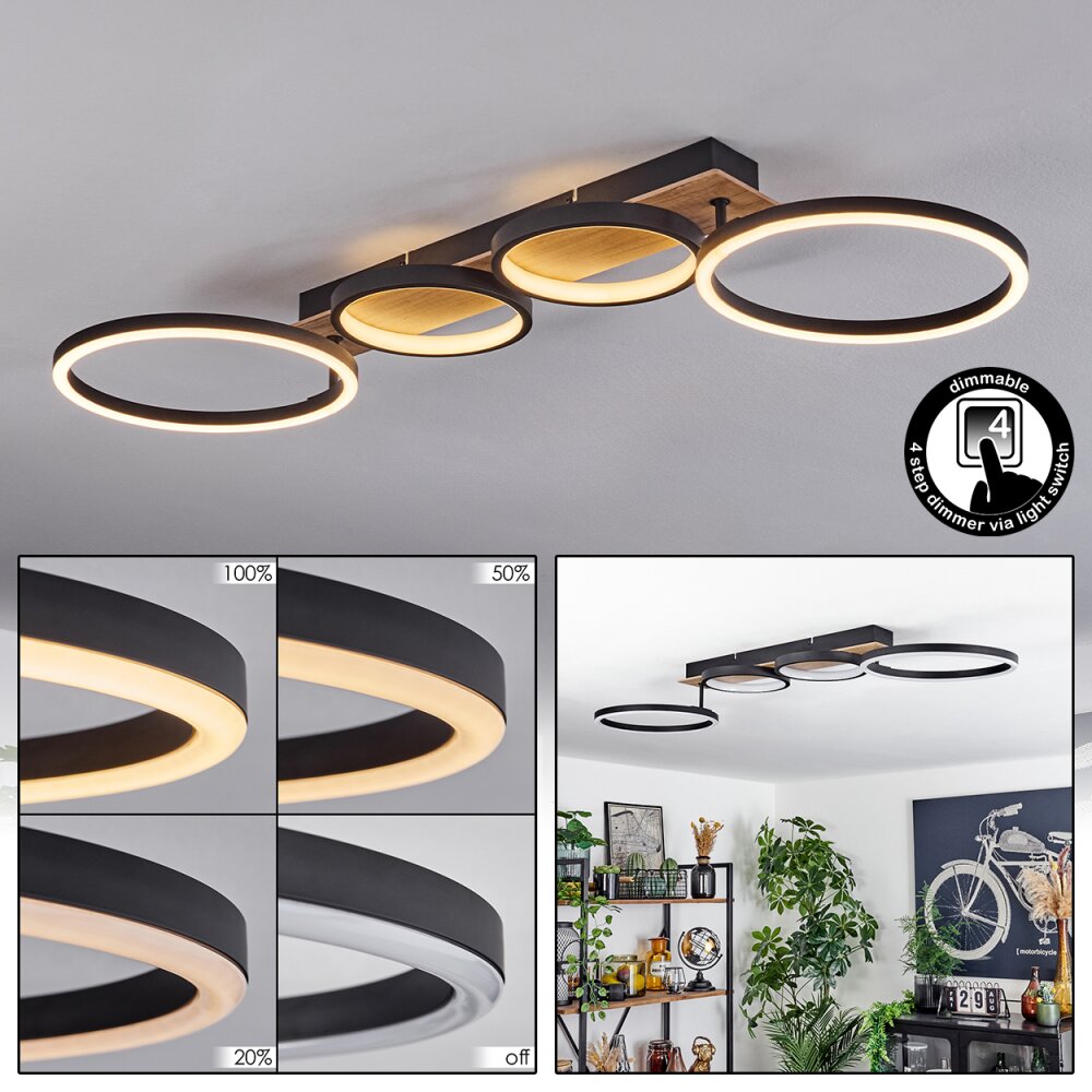 Avelal Deckenleuchte LED Braun, Holzoptik, Schwarz, 1-flammig main product photo