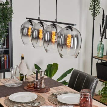 Vevino Pendelleuchte Glas 20cm Klar, Rauchfarben, 4-flammig