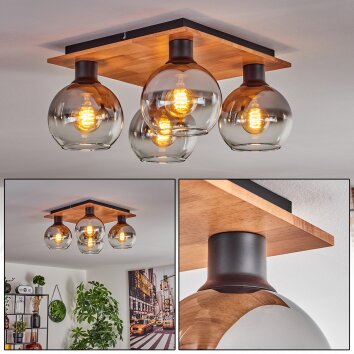 Koyoto Deckenleuchte Glas 15cm Naturfarben, Schwarz, 4-flammig