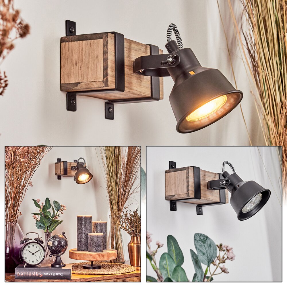 Safari Wandleuchte Naturfarben, Schwarz, 1-flammig main product photo