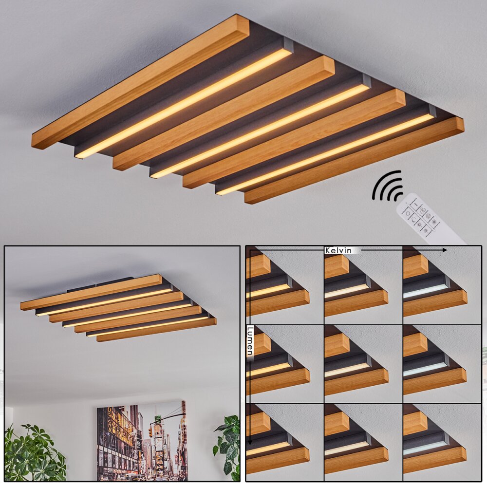 Favorina Deckenpanel LED Naturfarben, Schwarz, 1-flammig, Fernbedienung main product photo