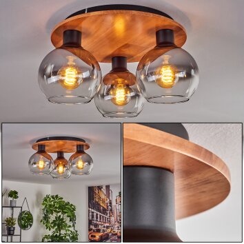 Koyoto Deckenleuchte Glas 15cm Naturfarben, Schwarz, 3-flammig