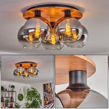 Koyoto Deckenleuchte Glas 20 cm Naturfarben, Schwarz, 5-flammig