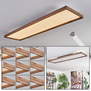 Longvic Deckenleuchte LED Holzoptik, Schwarz, 1-flammig, Fernbedienung