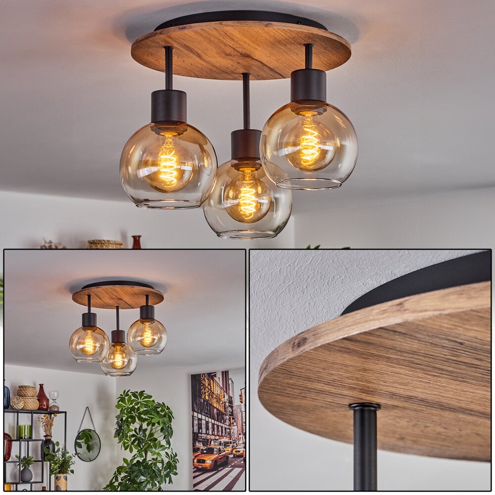 Vouhet Deckenleuchte Braun, Holzoptik, Schwarz, 3-flammig main product photo