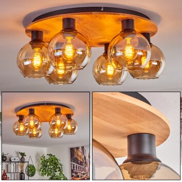 Koyoto Deckenleuchte Glas 15 cm Naturfarben, Schwarz, 6-flammig