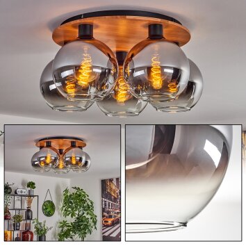 Koyoto Deckenleuchte Glas 20cm Naturfarben, Schwarz, 5-flammig