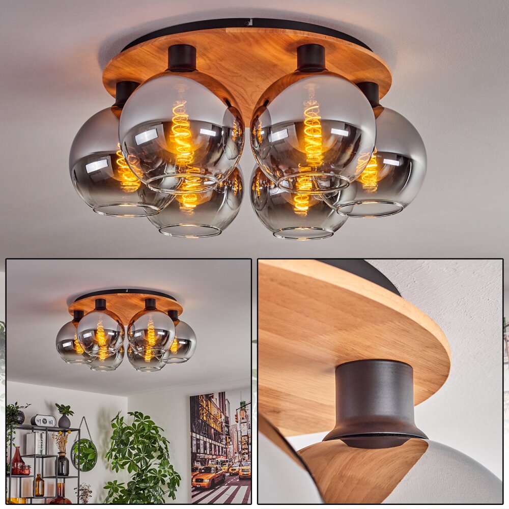 Koyoto Deckenleuchte Glas 20 cm Naturfarben, Schwarz, 6-flammig main product photo