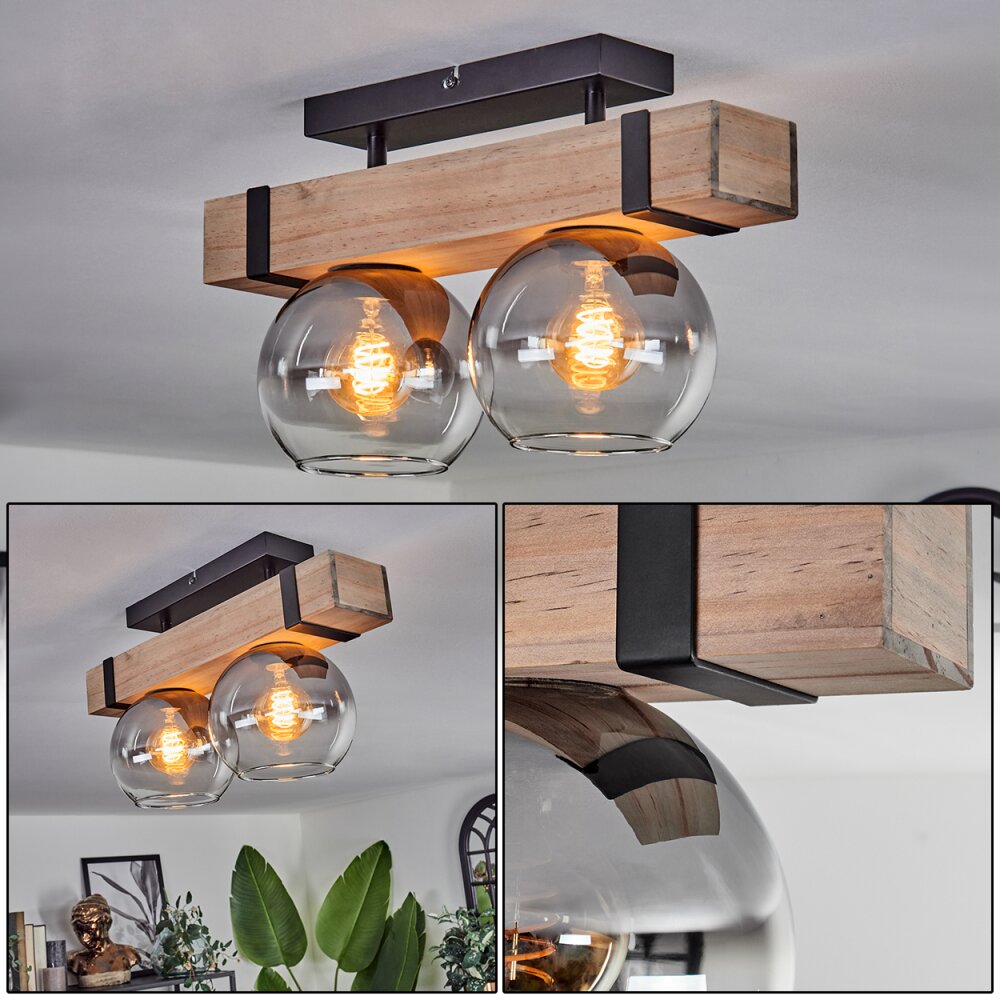 Montgomery Deckenleuchte Glas 15 cm Naturfarben, Schwarz, 2-flammig main product photo