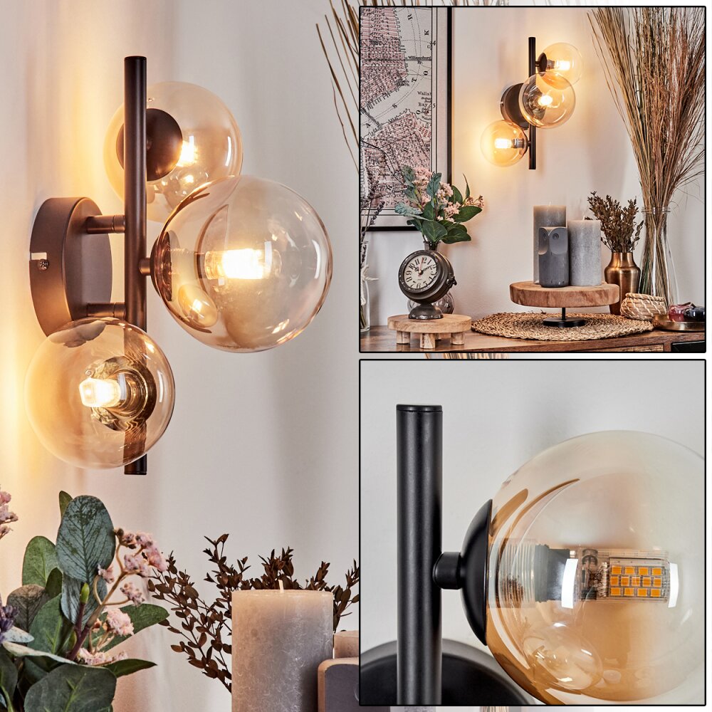 Chehalis Wandleuchte Glas 10 cm, 12 cm Bernsteinfarben, Klar, 3-flammig main product photo