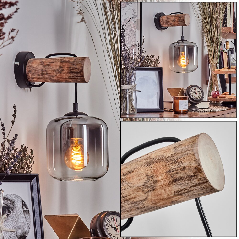 Lauden Wandleuchte Glas 15 cm Naturfarben, Schwarz, 1-flammig main product photo