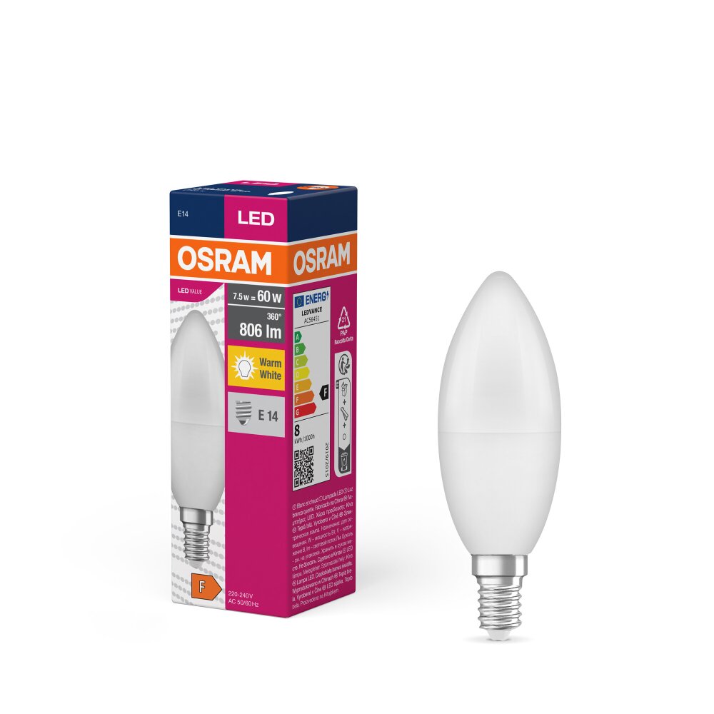 OSRAM LED Value E14 7,5 Watt 806 Lumen 2700 Kelvin main product photo