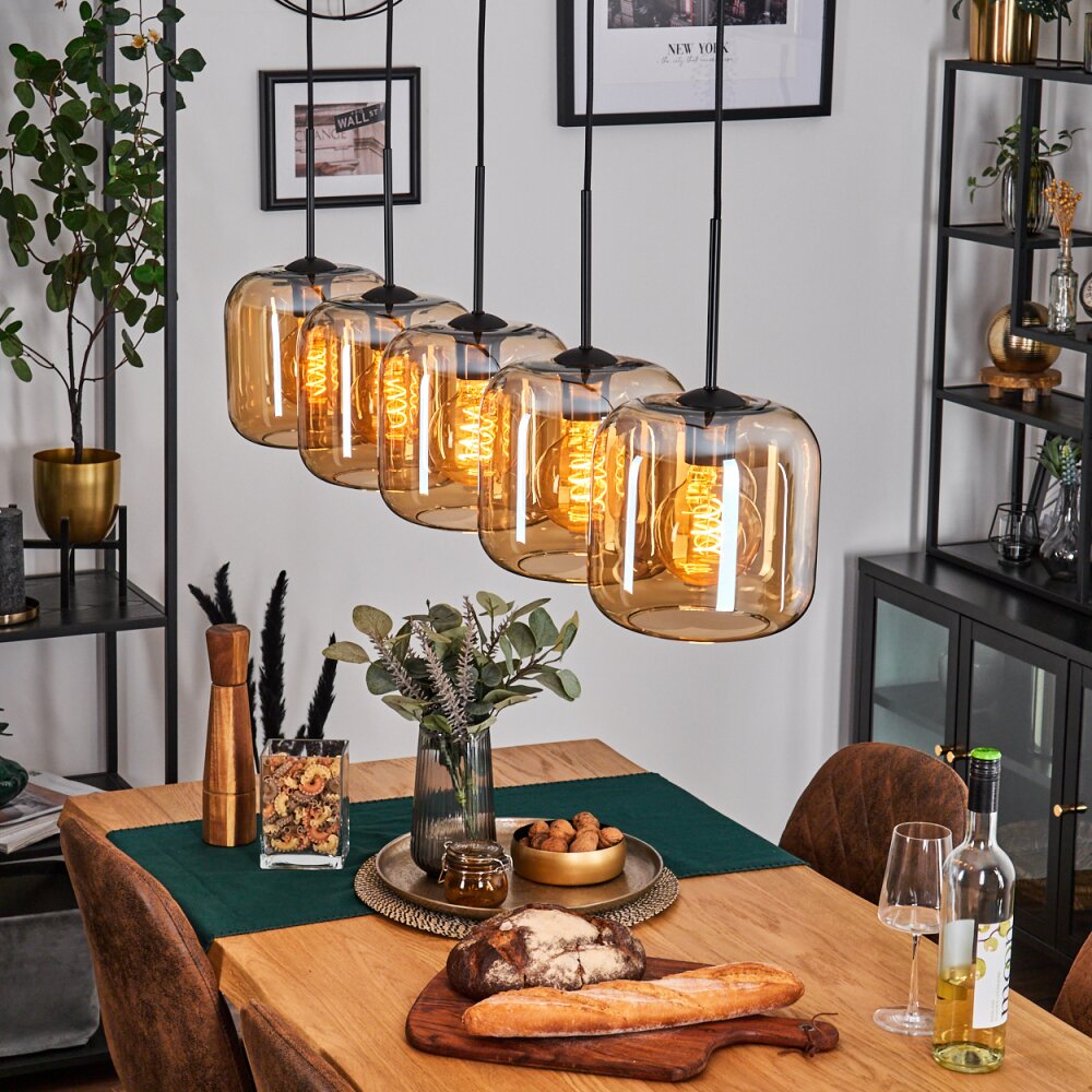 Lauden Pendelleuchte Glas 20cm Bernsteinfarben, 5-flammig main product photo
