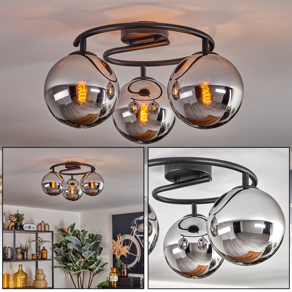 Gastor Deckenleuchte Glas 15 cm Chrom, Rauchfarben, 3-flammig main product photo