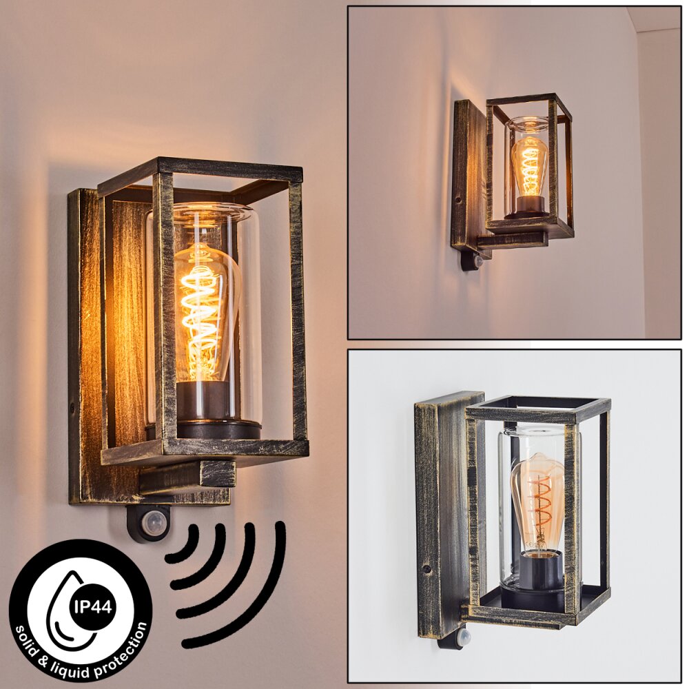 Portalis Aussenwandleuchte Gold, Schwarz, 1-flammig main product photo
