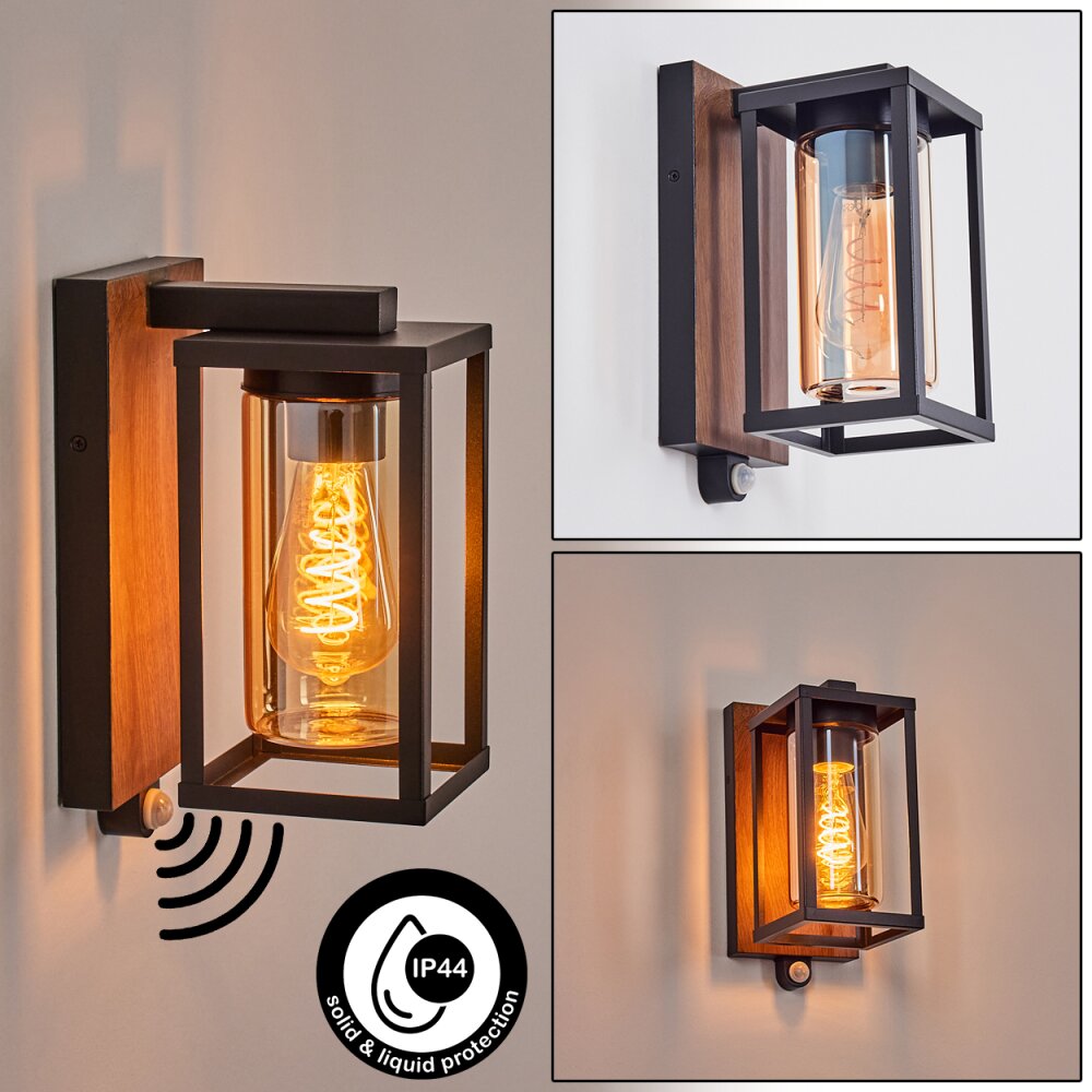 Portalis Aussenwandleuchte Braun, Holzoptik, Schwarz, 1-flammig, Bewegungsmelder main product photo