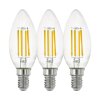 LED Leuchtmittel 3-er Set, Glühbirne in Kerzenform mit E14 Fassung 4 Watt,  15.000 Stunden, 15.000 On/Off, 470 Lumen, 2700 Kelvin, nicht dimmbar