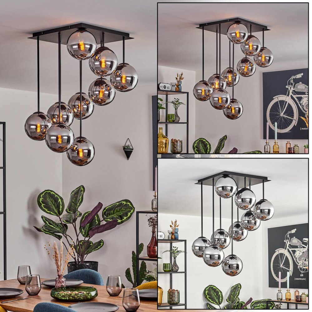 Gastor Deckenleuchte Glas 15 cm Chrom, Rauchfarben, 9-flammig main product photo